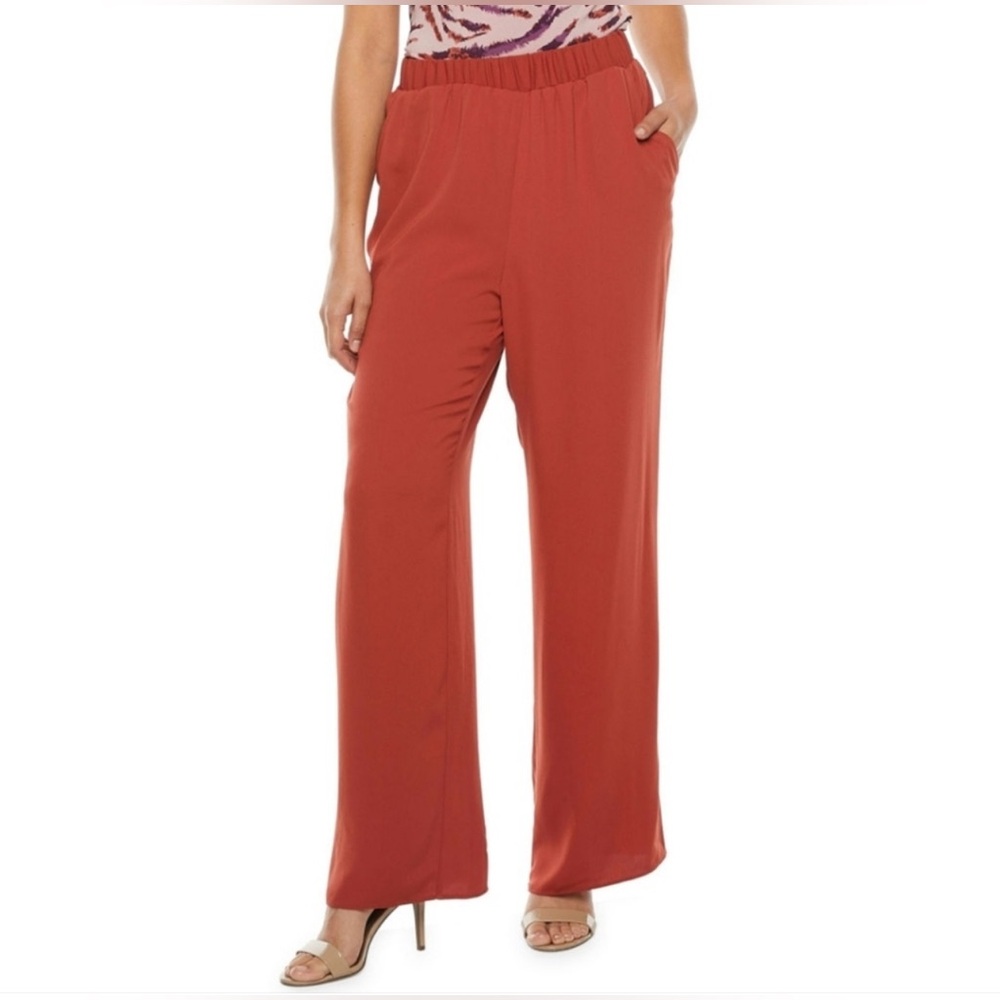 NWT Bold Elements Burnt Orange Wide-Leg Chiffon Pants